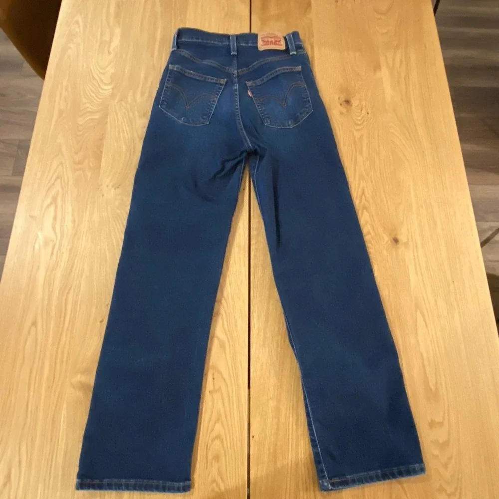 Levi's Jeans Ribcage Straight Ankle Women's 24 Dark Button Fly Stretch Raw Hem‎
